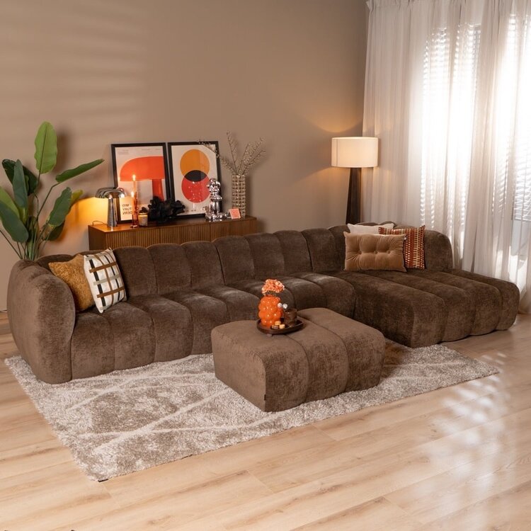 Canapé d’angle droitLuca XL en tissu chenille mocha