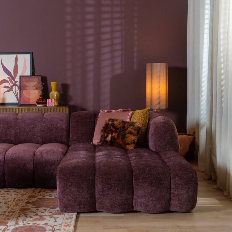 Canapé d’angle droit Luca XL en tissu chenille violet