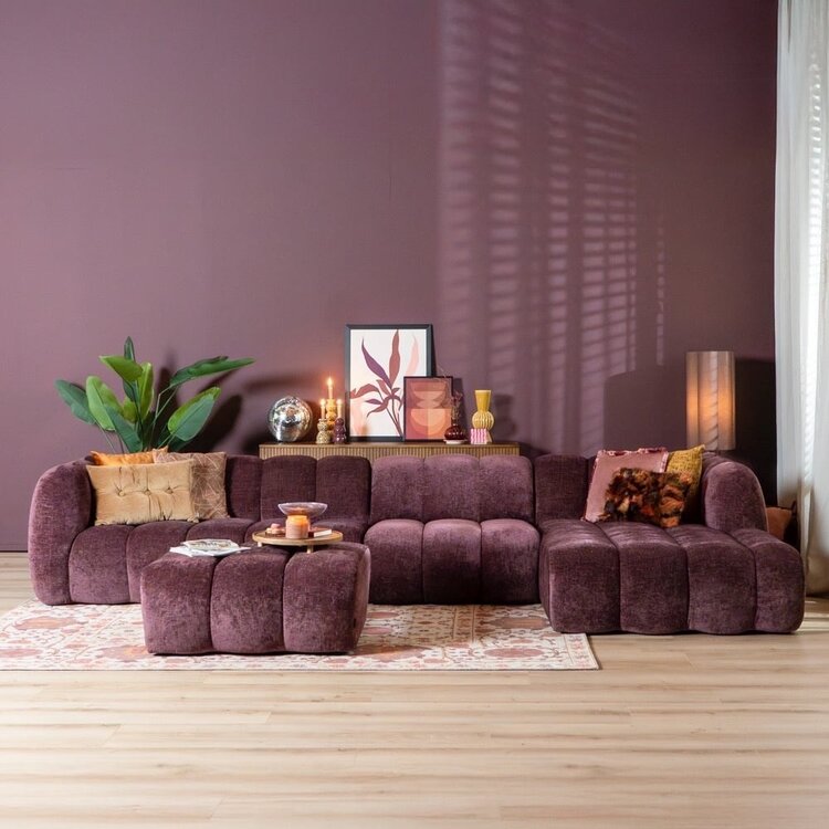 Canapé d’angle droit Luca XL en tissu chenille violet