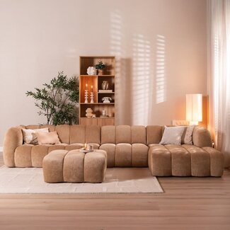 Canapé d’angle droit Luca XL en tissu chenille peach