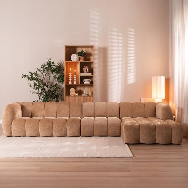 Canapé d’angle droit Luca XL en tissu chenille peach