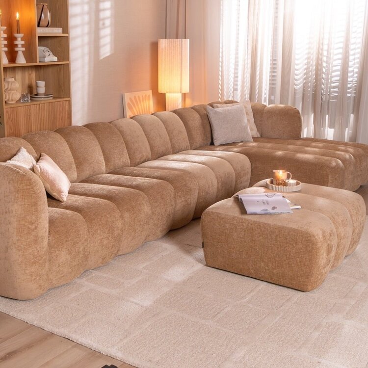 Canapé d’angle droit Luca XL en tissu chenille peach