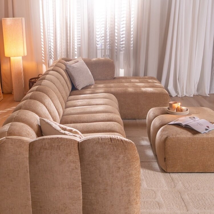 Canapé d’angle droit Luca XL en tissu chenille peach