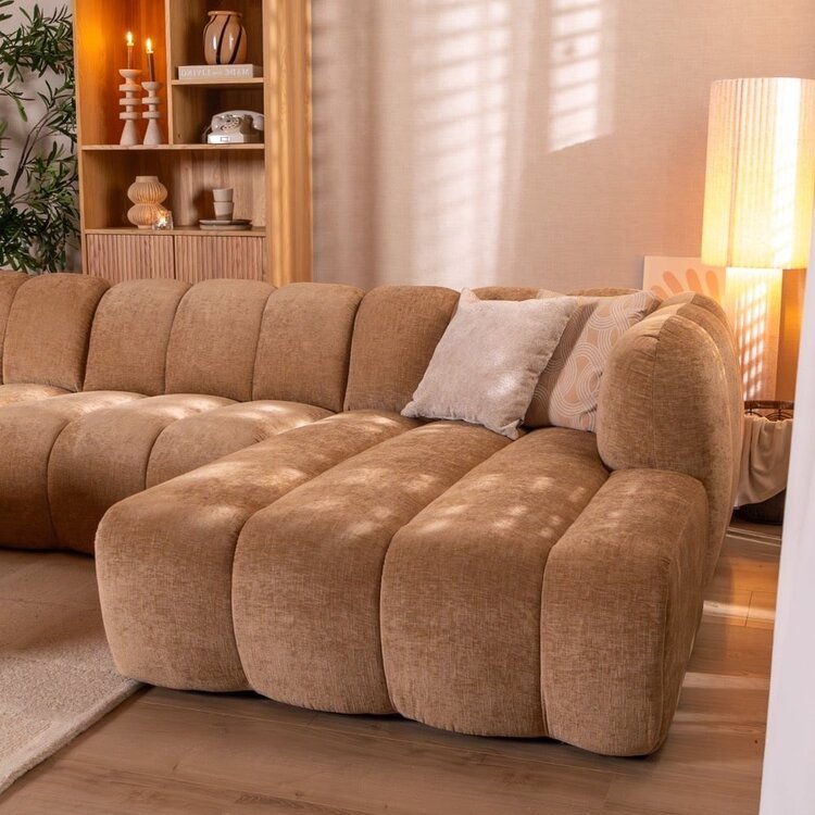 Canapé d’angle droit Luca XL en tissu chenille peach