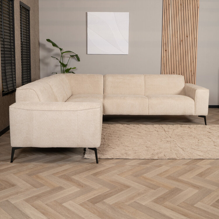 Canapé d'angle scandinave Vegas bouclette taupe gauche/droit