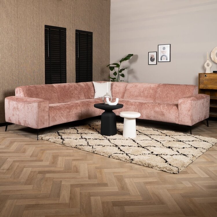 Canapé d'angle scandinave Vegas rose tissu chenille gauche/droit