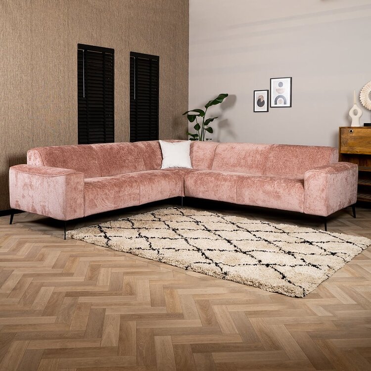 Canapé d'angle scandinave Vegas rose tissu chenille gauche/droit
