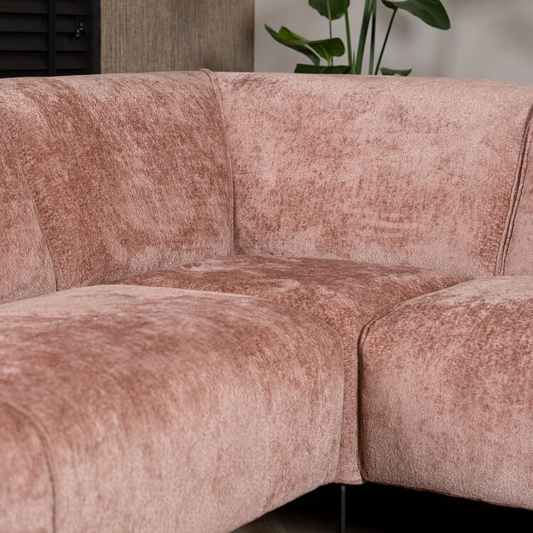 Canapé d'angle scandinave Vegas rose tissu chenille gauche/droit