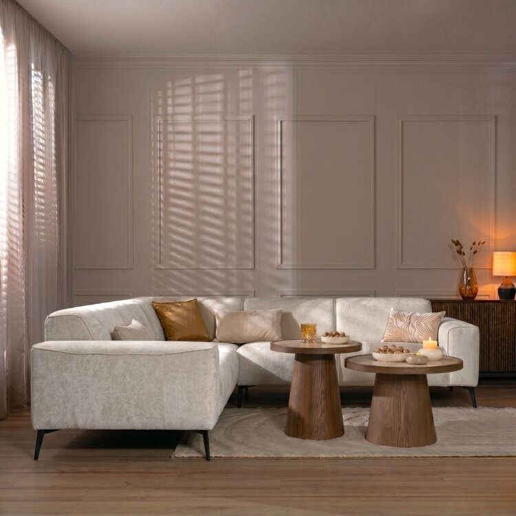 Canapé d'angle scandinave Vegas blanc tissu chiné gauche/droit