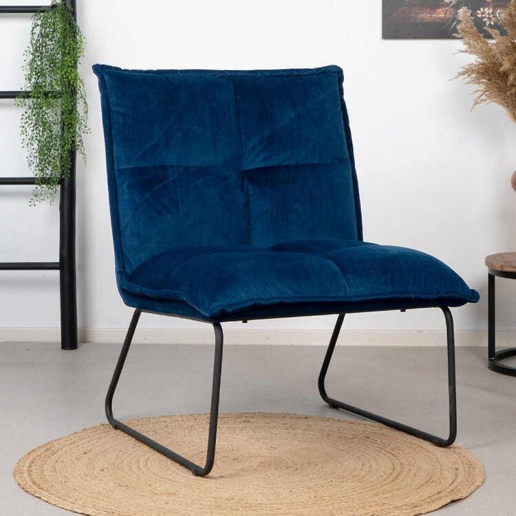 Fauteuil velours Malaga bleu