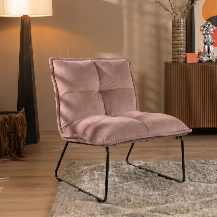 Fauteuil velours Malaga rose