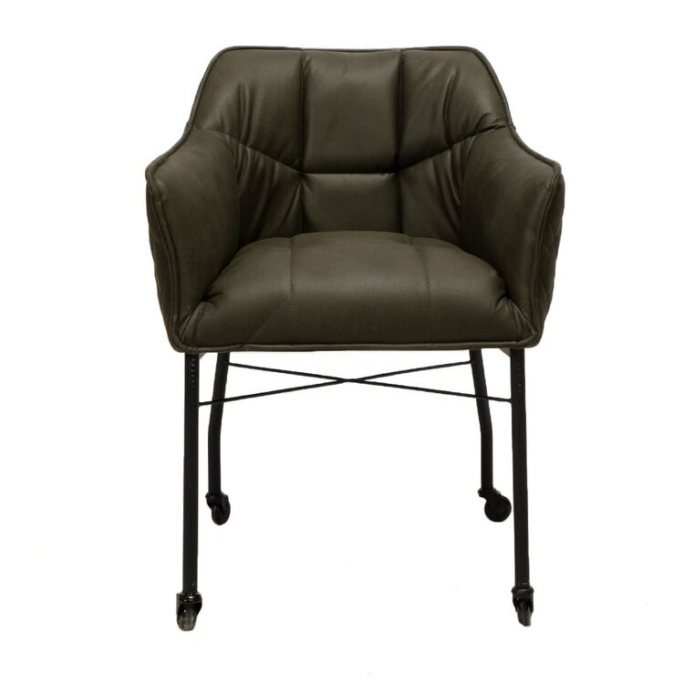 Chaise de salle à manger à roulettes Royce éco-cuir vert