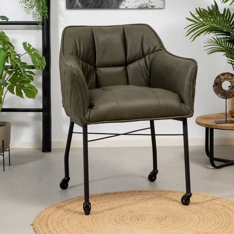 Chaise de salle à manger à roulettes Royce éco-cuir vert