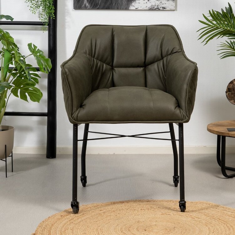 Chaise de salle à manger à roulettes Royce éco-cuir vert