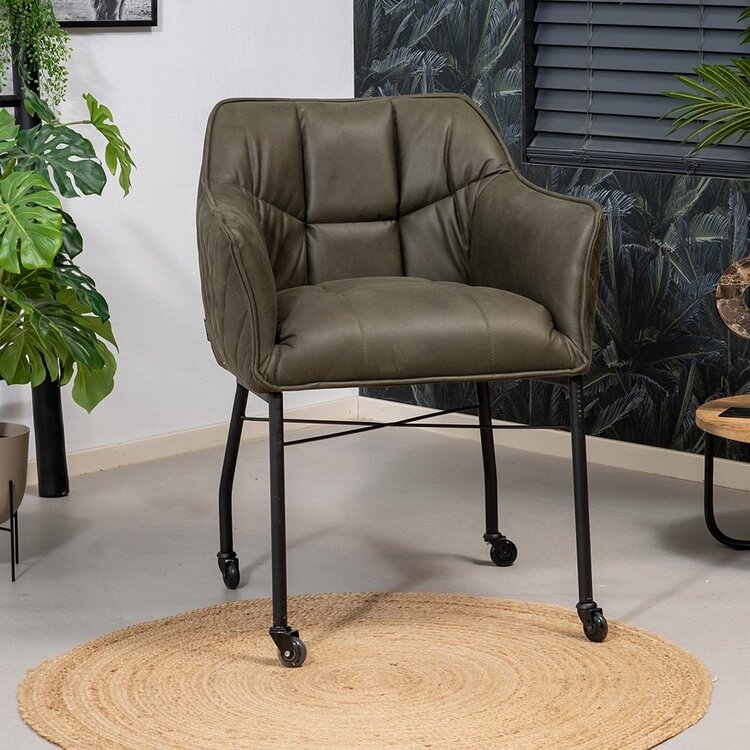 Chaise de salle à manger à roulettes Royce éco-cuir vert