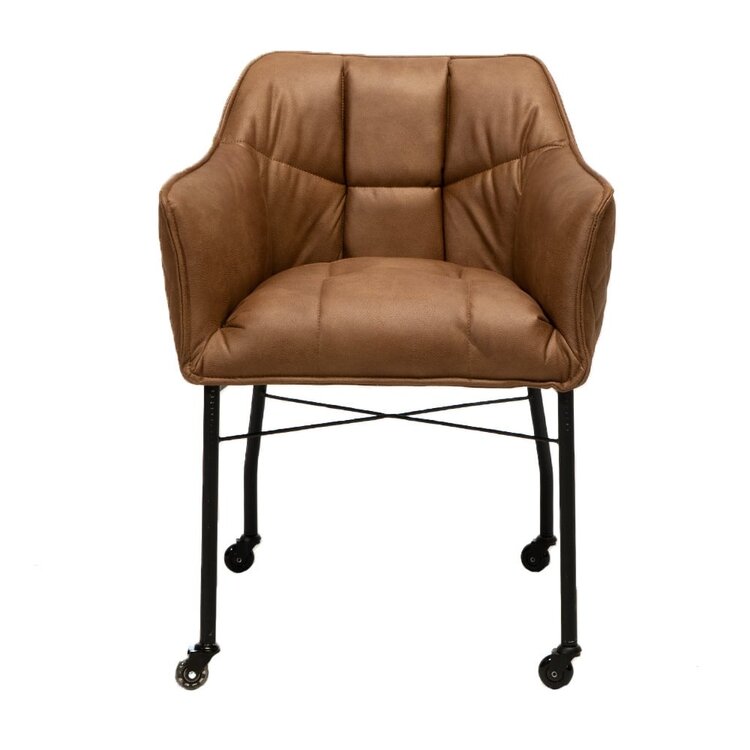 Chaise de salle à manger à roulettes Royce éco-cuir cognac