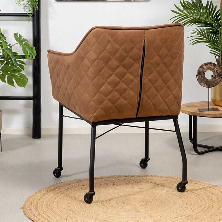 Chaise de salle à manger à roulettes Royce éco-cuir cognac