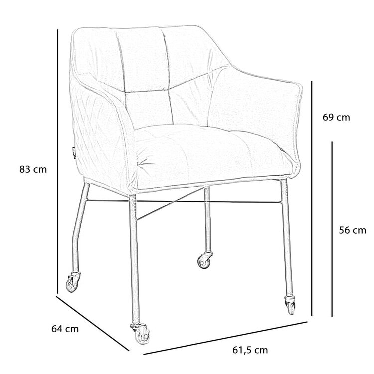 Chaise de salle à manger à roulettes Royce éco-cuir cognac
