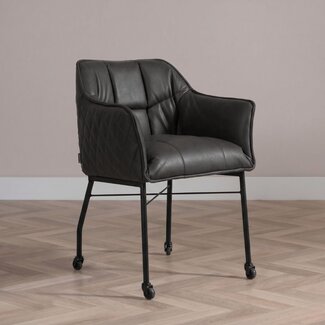 Chaise de salle à manger à roulettes Royce éco-cuir anthracite