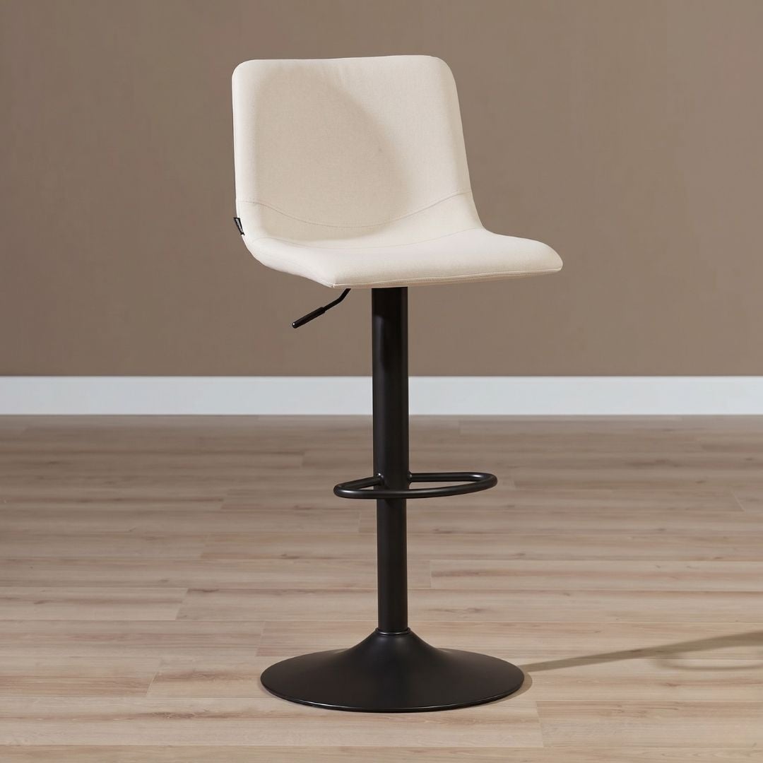 Tabouret de bar scandinave Eva pivotant en tissu recyclé beige 60-76 cm