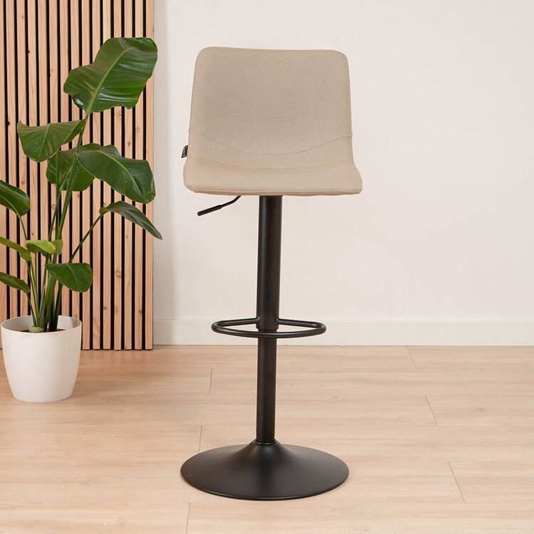 Tabouret de bar scandinave Eva pivotant en tissu recyclé taupe 60-76 cm