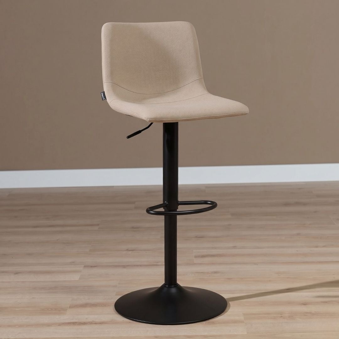 Tabouret de bar scandinave Eva pivotant en tissu recyclé taupe 60-76 cm