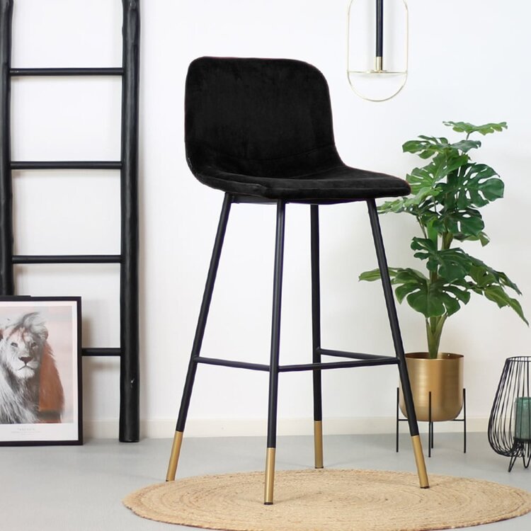 Tabouret de bar Mikky noir velours 65-78 cm