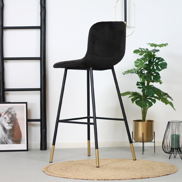 Tabouret de bar Mikky noir velours 65-78 cm