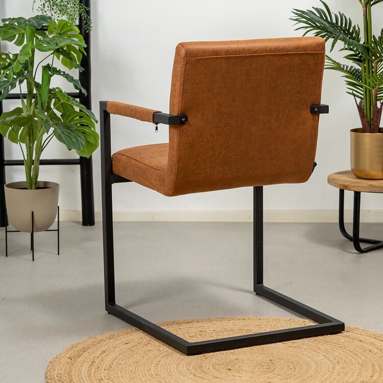 Chaise de salle à manger industrielle Block éco-cuir cognac