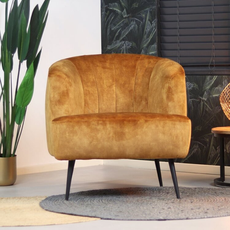 Fauteuil velours Billy jaune