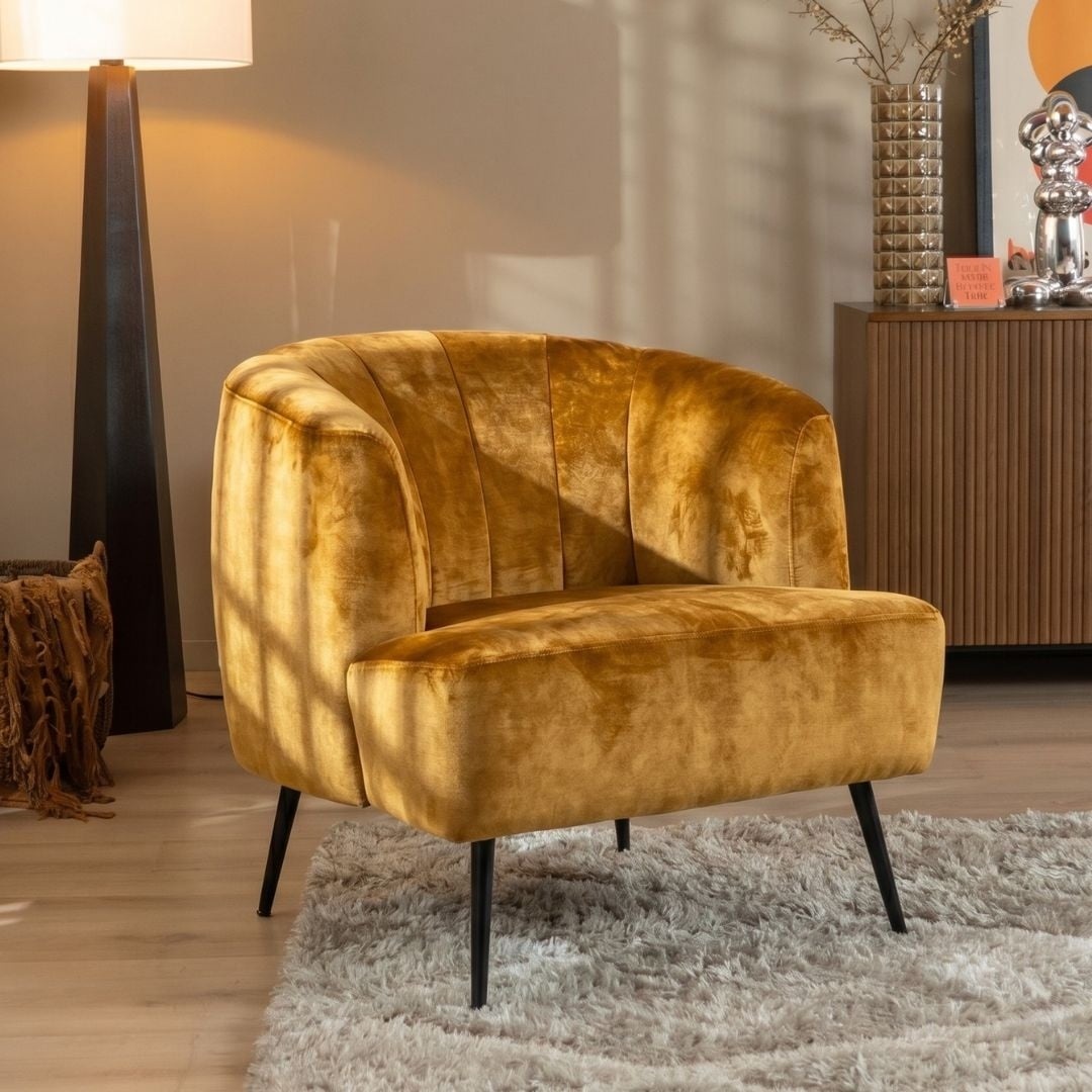 Fauteuil velours Billy jaune