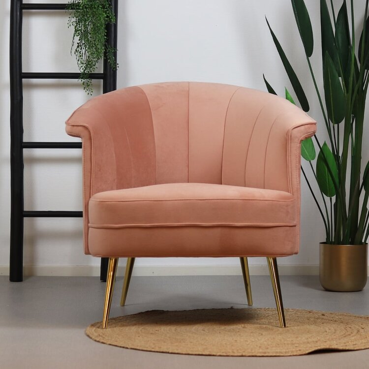 Fauteuil velours Amy rose