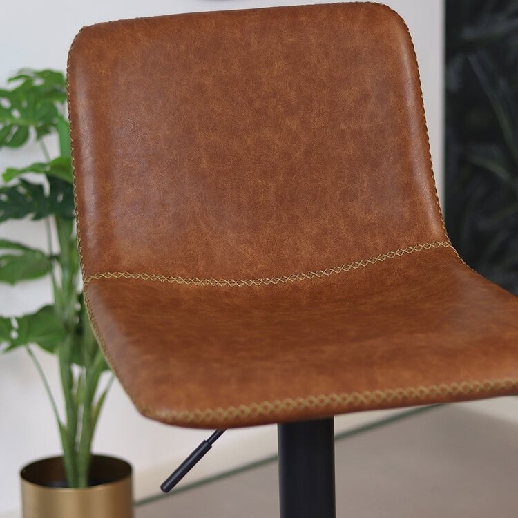 Tabouret de bar industriel Texas cuir Cognac 60 - 76 cm - pivotant