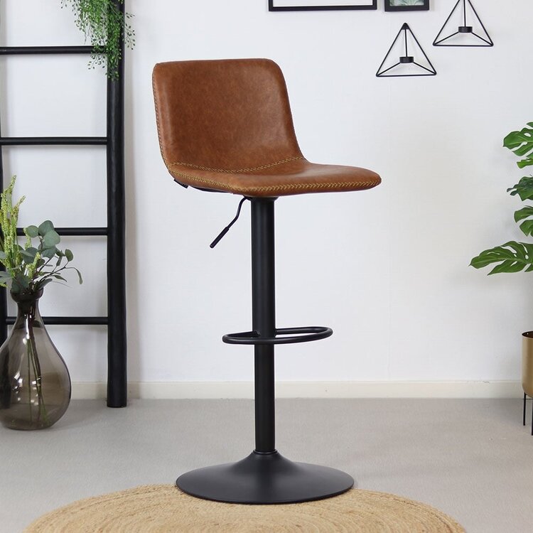 Tabouret de bar industriel Texas cuir Cognac 60 - 76 cm - pivotant