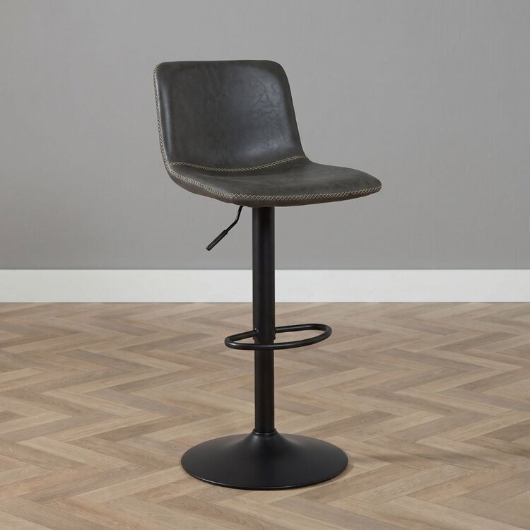 Tabouret de bar industriel Texas cuir anthracite 60 - 76 cm - pivotant