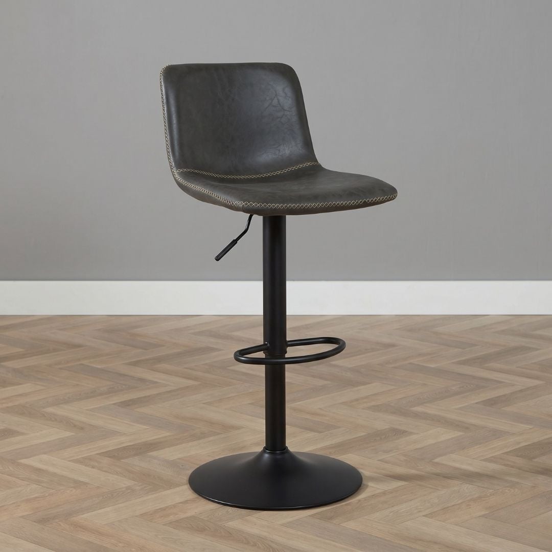Tabouret de bar industriel Texas cuir anthracite 60 - 76 cm - pivotant