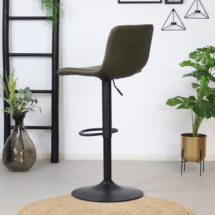 Tabouret de bar industriel Texas cuir vert 60 - 76 cm - pivotant