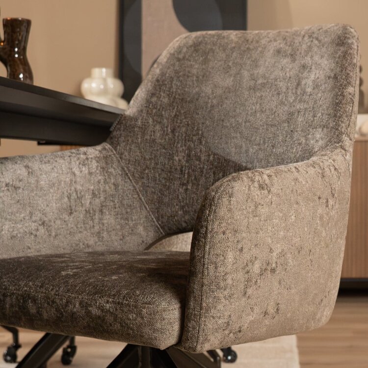 Chaise de salle à manger à roulettes Mexx velours marron