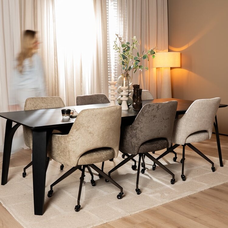 Chaise de salle à manger à roulettes Mexx velours marron