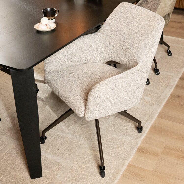 Chaise de salle à manger sur roulettes Mexx tissu chiné off white/brun