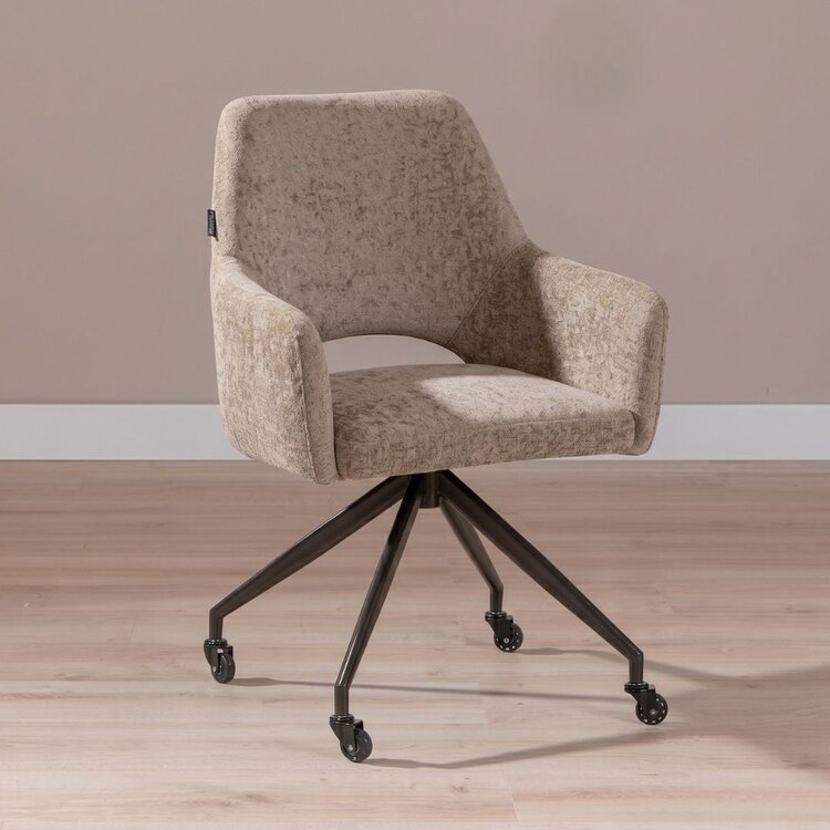 Chaise de salle à manger à roulettes Mexx velours taupe