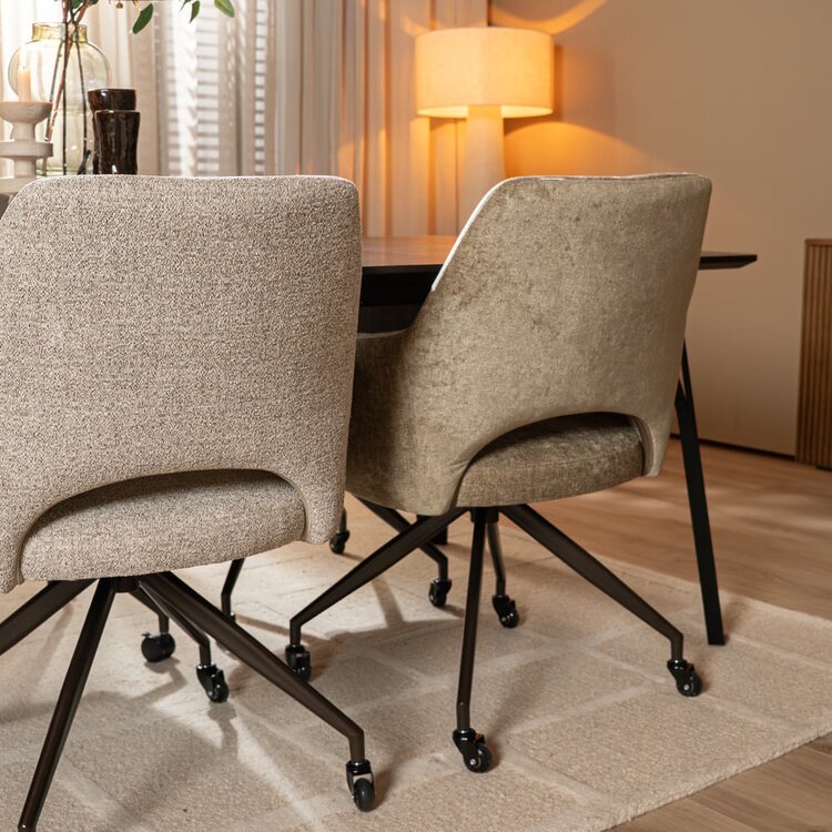 Chaise de salle à manger à roulettes Mexx velours taupe