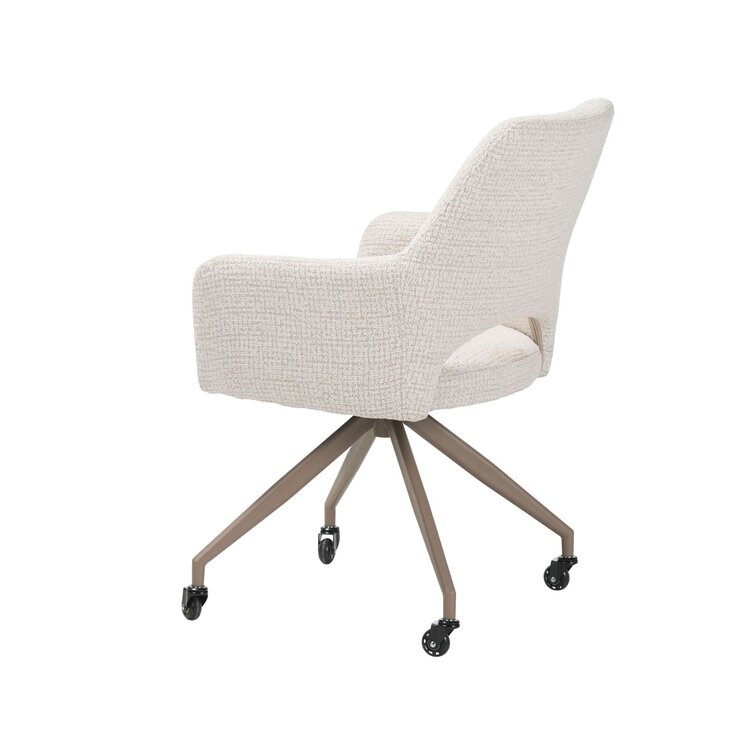 Chaise de salle à manger à roulettes Mona tissu chiné beige