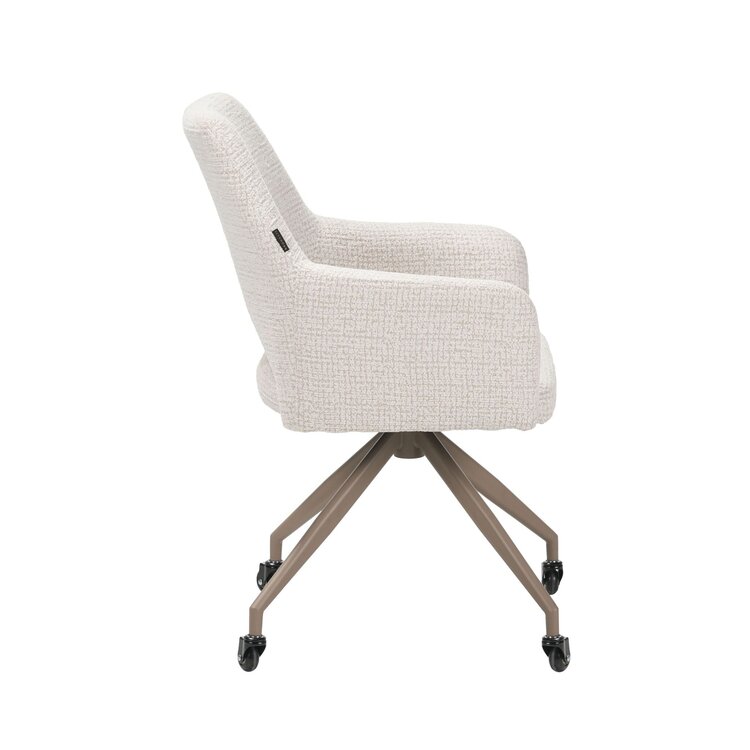 Chaise de salle à manger à roulettes Mona tissu chiné beige