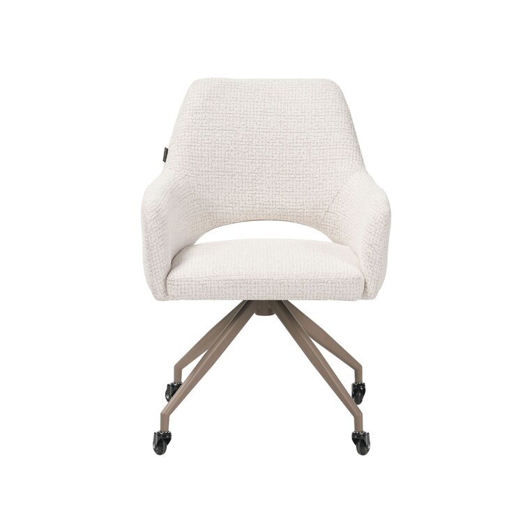 Chaise de salle à manger à roulettes Mona tissu chiné beige