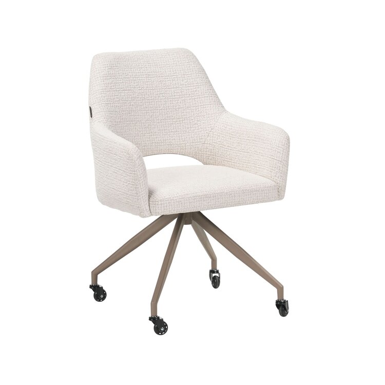 Chaise de salle à manger à roulettes Mona tissu chiné beige