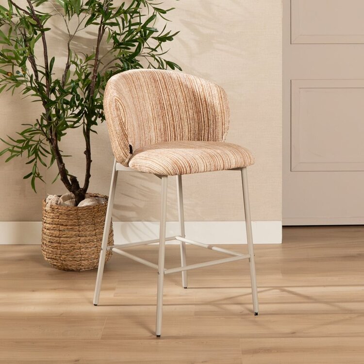 Tabouret de bar Milo chenille beige/pink 70 cm