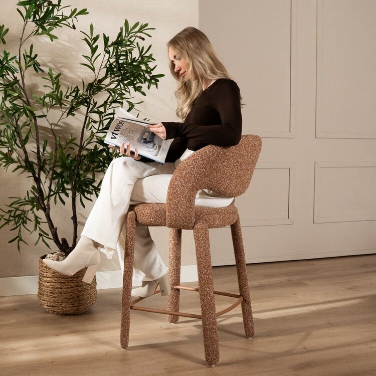 Tabouret de bar June bouclé terracotta 70 cm