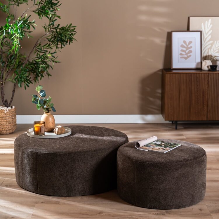 Pouf Blair rond chenille brun ø100 cm