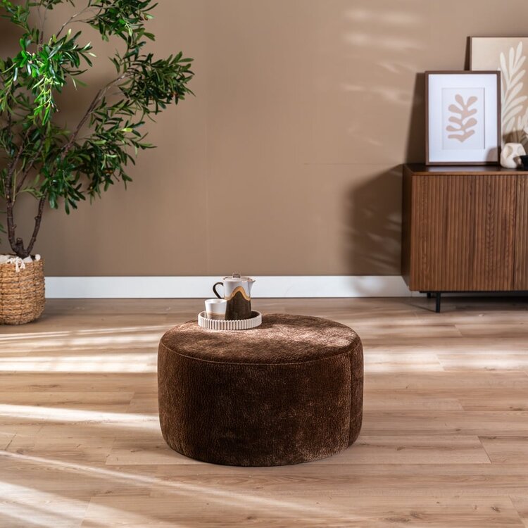 Pouf Chloe rond chenille chocolate brown ø70 cm